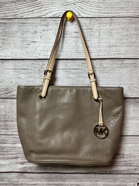 Michael Kors Taupe Leather Tote with Cream Handles